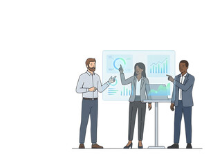 Fototapeta premium 穏やかな前向きさで協働するオフィスチームの知的なひととき｜背景なし・透過PNG・コピースペース