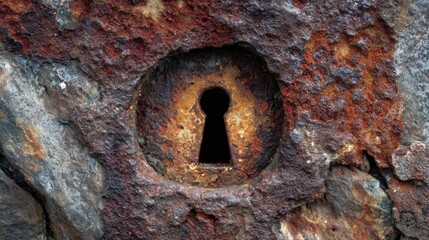 Old rusty lock set in a weathered stone wall shows the passage of time in a forgotten location