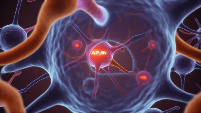 Microscopic view of interconnected neurons, highlighting apelin synthesis