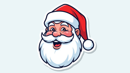 A cheerful and smiling Santa Claus head vector illustration with a red hat and white beard on a light blue-grey background