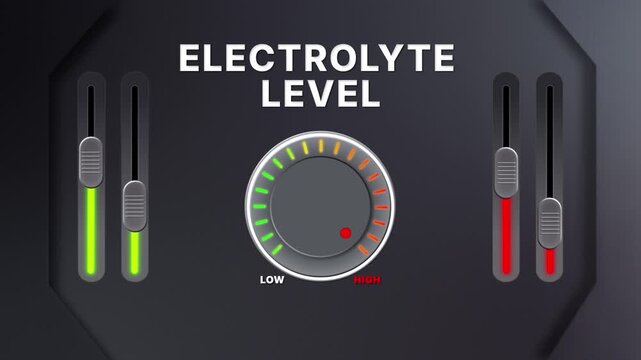 Electrolyte level gauge animation for hydration balance, sports recovery and wellness visuals