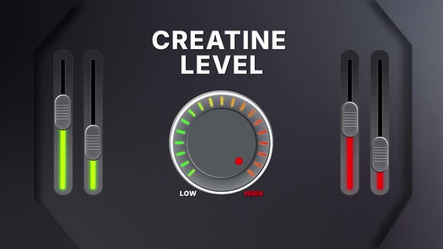 Creatine level gauge animation for muscle strength, athletic performance and fitness visuals
