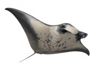 Manta ray swimming underwater, marine life on transparent background, ocean environment concept