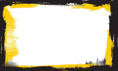 yellow black ink brush painting blank frame border artistic grunge graphic element