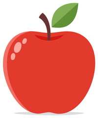 Fototapeta premium Vibrant Red Apple Illustration with Green Leaf and Brown Stem