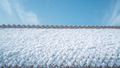 Detailed digital illustration of a steep thatched roof with alternating snow and straw layers, capturing natural texture, rhythm, and a quiet winter mood.