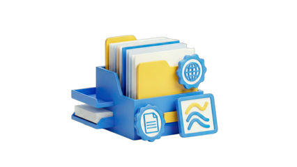 3D Rendered Office Organizer with Folders and Icons