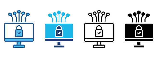 Cyber Security Icon Set With Multiple Styles. Vector Illustration