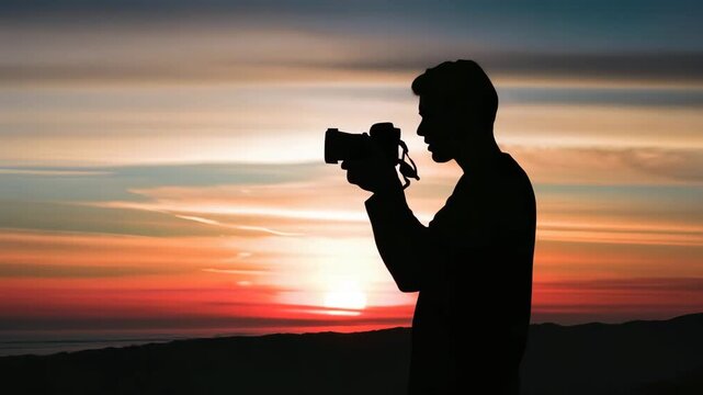 Silhouette of a photographer capturing a stunning sunset