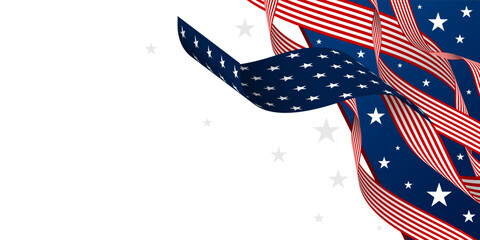 American flag ribbon banner on white background with copy space Vector illustration