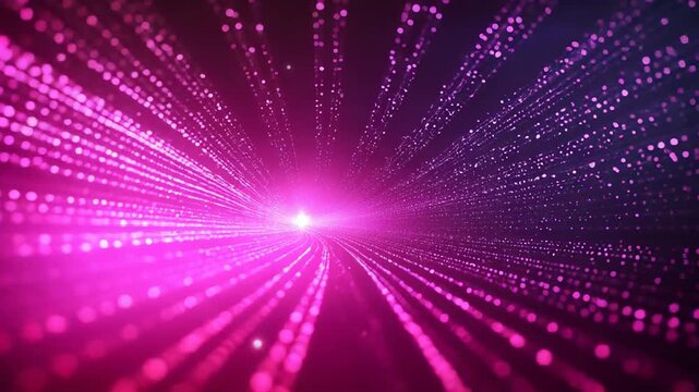 Abstract glowing pink purple data flow tunnel