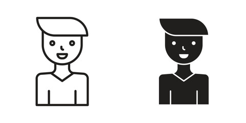Ventriloquist icons. Solid black silhouette and line art outline. Minimal design element,