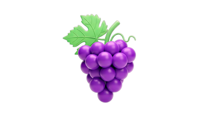 3D Rendered Purple Grapes with Leaf on White Background