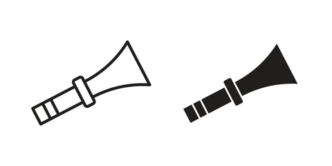 Vuvuzela icons. Solid black silhouette and line art outline. Minimal design element, © iconic