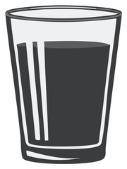 Minimalist grayscale vector illustration of a drinking glass filled with a dark liquid