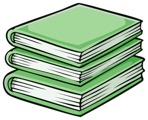 Illustration of a stack of three books with light green covers piled on top of each other for school or educational usage