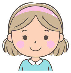 Cartoon illustration of a happy girl with short hair and pigtails