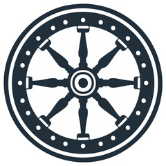 Obraz premium Sailing Ship Wheel with Spokes and Border Dots, Nautical Navigation Device