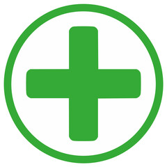 Obraz premium Green medical cross symbol inside a circle simple icon representing healthcare and first aid