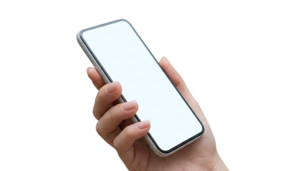 手に収まるミニマルスマートフォン｜背景なし・透過PNG・コピースペース