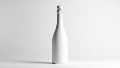 &ldquo;Matte white champagne-style bottle with silver foil top on white background&rdquo;