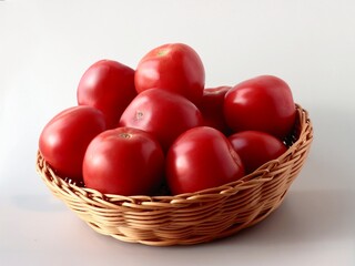 red tomatoes in basket for tasty salad