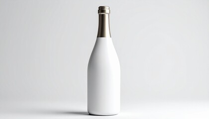 &ldquo;Matte white champagne-style bottle with silver foil top on white background&rdquo;