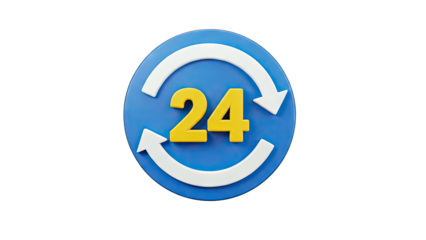 24 Hours Service Icon with Arrows on White Background