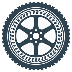 Obraz premium Isolated dark blue wheel design with tire tread and hubcap illustration