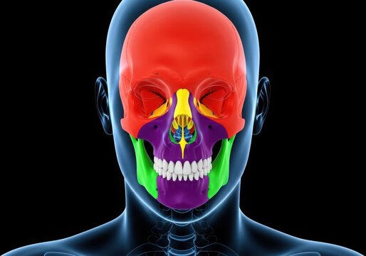 Anatomical illustration of the human skull and facial bones isolated on white background isolated on transparent background