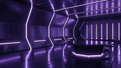 Futuristic laboratory illuminated by vibrant neon lights and glossy surfaces