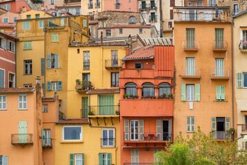 Fototapeta premium Colorful Facades of Historic Buildings in Menton, French Riviera