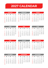 2027 Simple Calendar in White Background