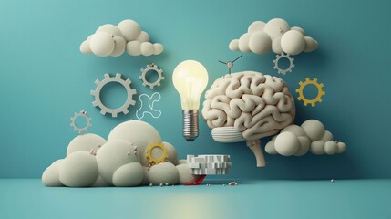 3D render icon  8K 3D Model illustrator  3D render clay style of a glowing lightbulb representing innovation, isolated on pure white background 8K