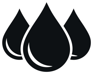 Minimalist black icon of three liquid drops water oil or fluid droplets