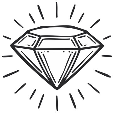 Sparkling diamond gemstone hand drawn sketch vector illustration