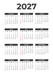 2027 Calendar in White Background