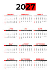 2027 Calendar in Red And Black Colors