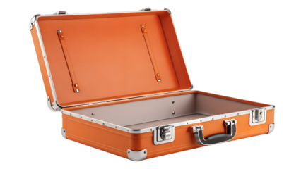 Open Empty Bright Orange Metal Briefcase | Business or Travel Luggage