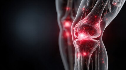 Joint Inflammation Illustration: A medical illustration showcases an inflamed knee joint, depicting the intricate internal structures, highlighting the pain.