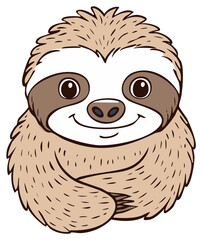 Naklejka premium Cute cartoon sloth smiling with fluffy fur and folded arms