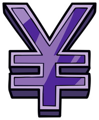 Obraz premium Stylized purple Japanese Yen and Chinese Yuan currency symbol in a 3D cartoon style illustration