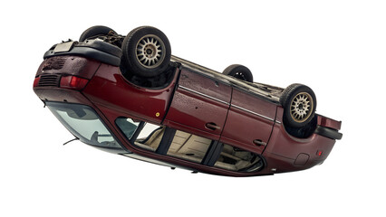 Red Sedan Car Rolled Over on Roof | Vehicular Accident Damage