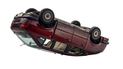 Red Sedan Car Rolled Over on Roof | Vehicular Accident Damage