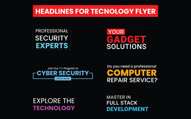 Technology Cyber Security Flyer Headlines Set