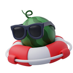Watermelon wearing sunglass on rubber ring, Summer holiday.