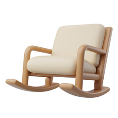 3D Rocking Chair Icon with Wooden Frame