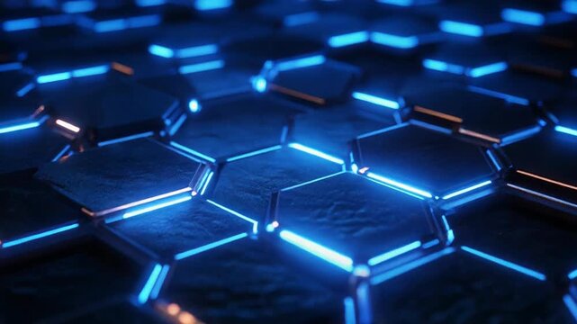 Abstract blue glowing hexagon grid pattern background