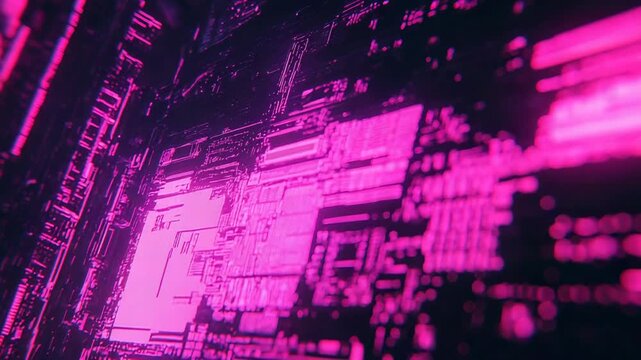 Abstract glowing neon pink computer circuit board technology