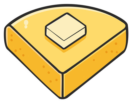 Delicious golden cornbread slice topped with a pat of butter, a sweet baked good vector illustration.